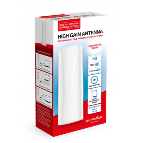 Kambarinė TV antena DVB-T  su 5G filtru, su stiprintuvu 28Db Superior